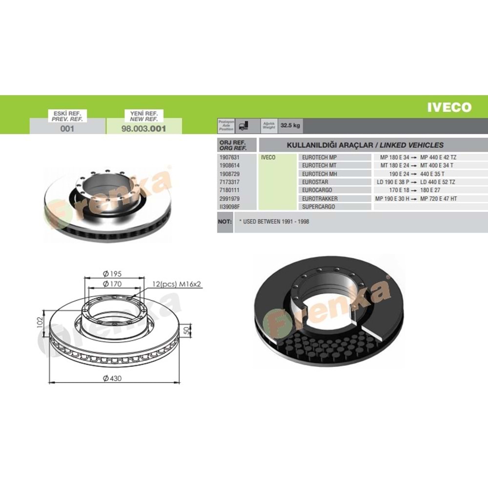 FREN DİSK IVECO EUROTECH - FRENKA
