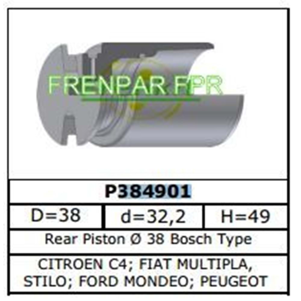 Fren Kaliper Pistonu Arka Alfa Romeo, Audi, Citroen, Fiat, Ford, Peugeot, Jaguar, Seat, Skoda, Vw Arka