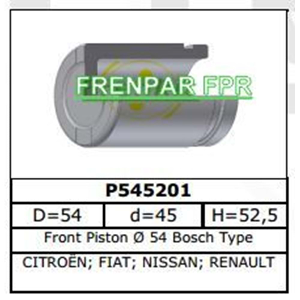 Fren Kaliper Pistonu Ön Fiat Panda, Opel Corsa, Renault Megane, Citroen, Nıssan, Peugeot