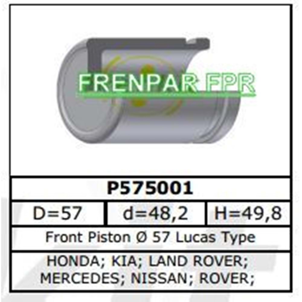 Fren Kaliper Pistonu Ön Honda, Kia, Mercedes, Nissan, Rover, Toyota, Volvo