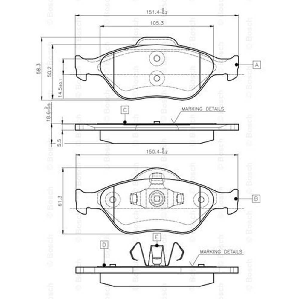 Disk Balata Ford Fiesta V, Toyota Yaris, Mazda 2 Ön - Bosch