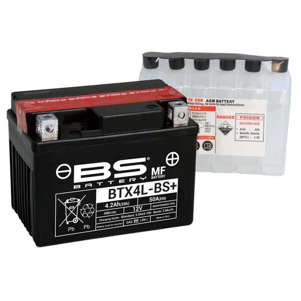 BS BTX4L-BS (YTX4L-BS) /BTZ5S-BS 12V-3.2 AH 50 CCA BAKIMSIZ AKÜ HONDA TODAY, BWS100, NEO, SCOOTER 50 CC