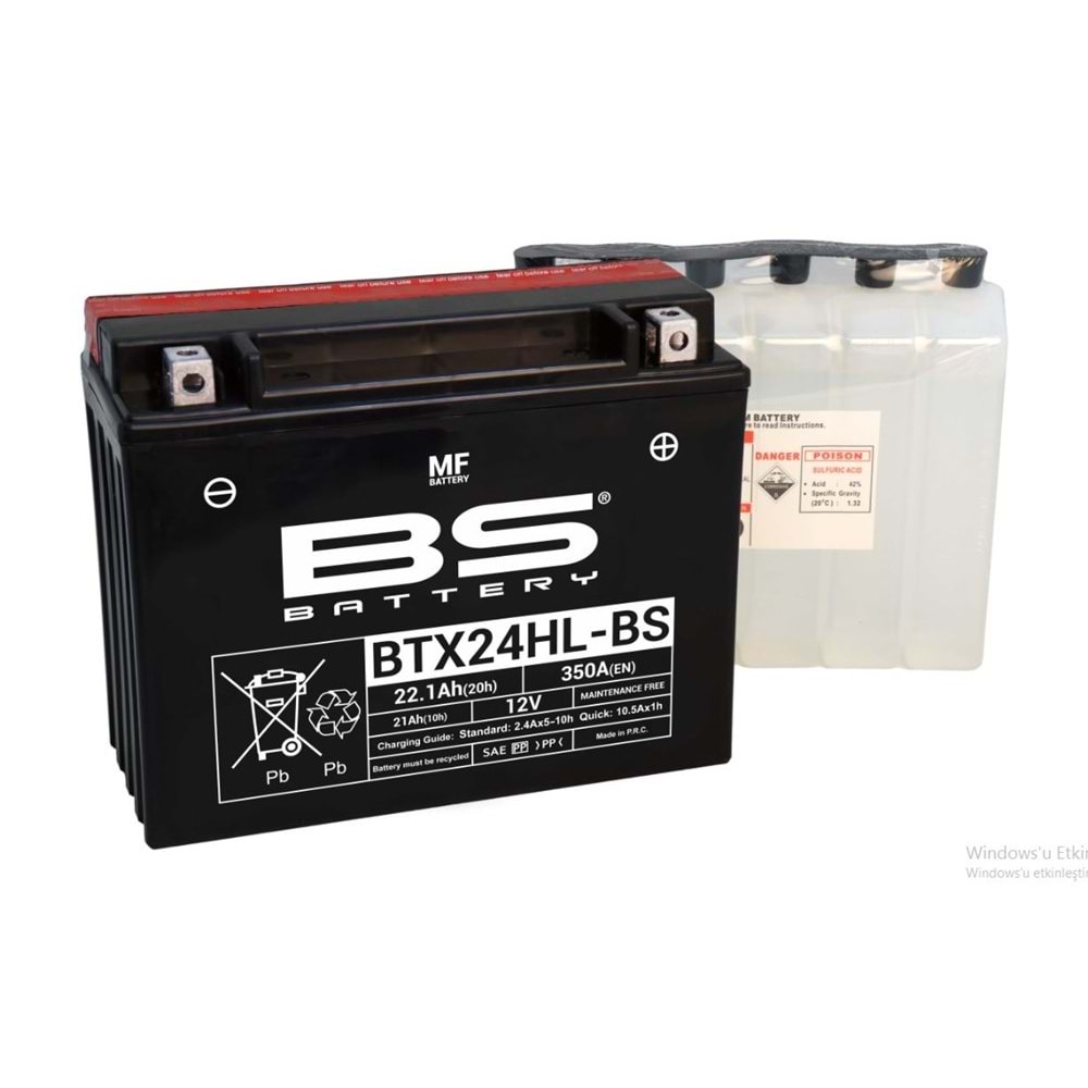 BS BTX24HL-BS (YTX24HL-BS) 12V-21 AMPER 350 CCA BAKIMSIZ AKÜ GL1500, XV1100