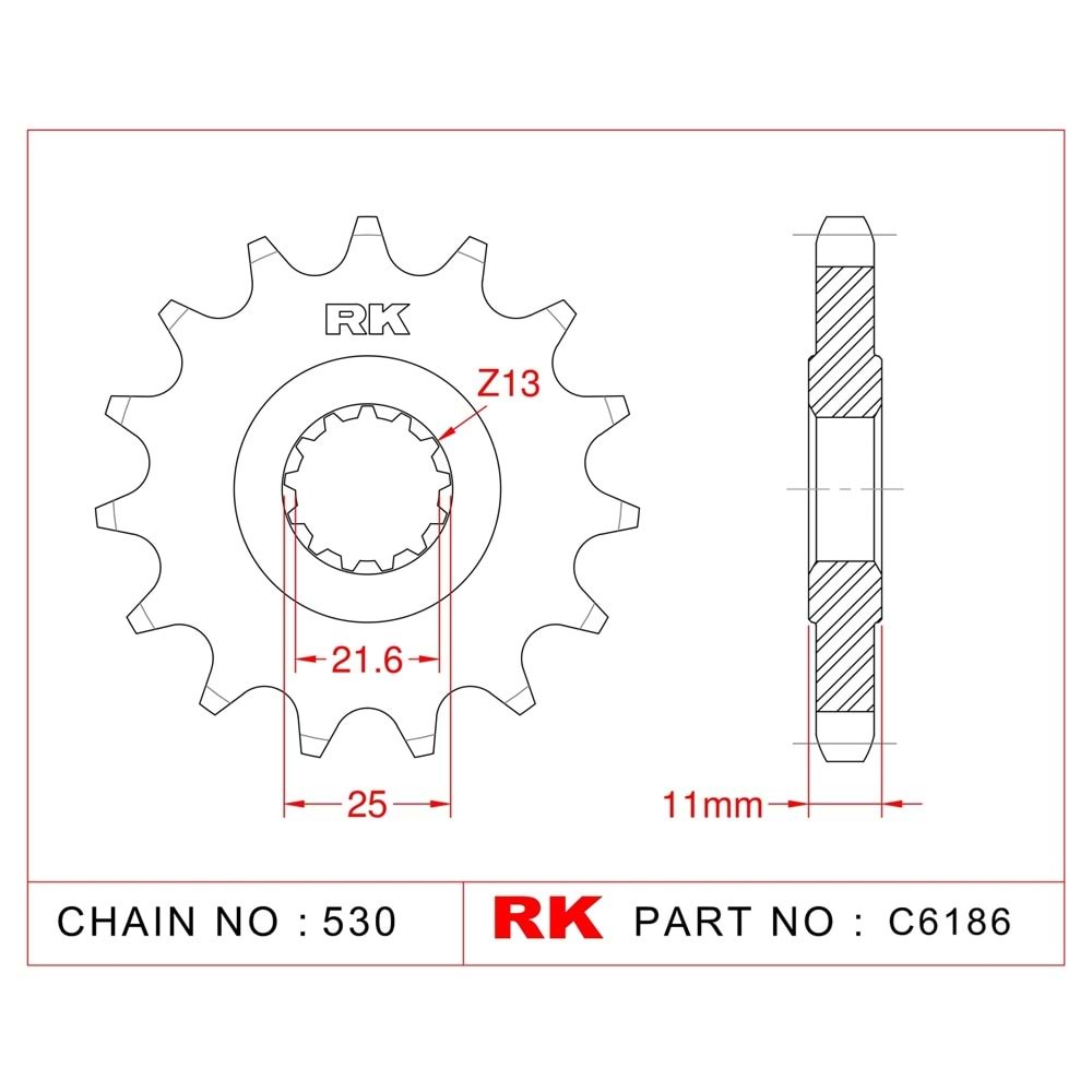 Rk Ön Dişli C6186-16 Diş Yamaha Fz 6, Fazer, Fz 6 Fazer S2 Abs 07-09