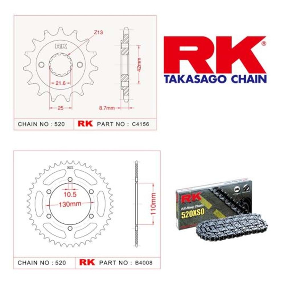 Rk Zincir Dişli Seti Kawasaki Er 5, Er 500 97-06