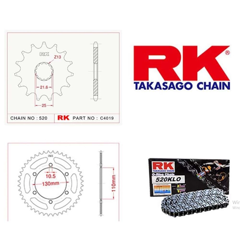 Rk Zincir Dişli Seti Yamaha Yzf R 25 15-19, Mt-25 15-16