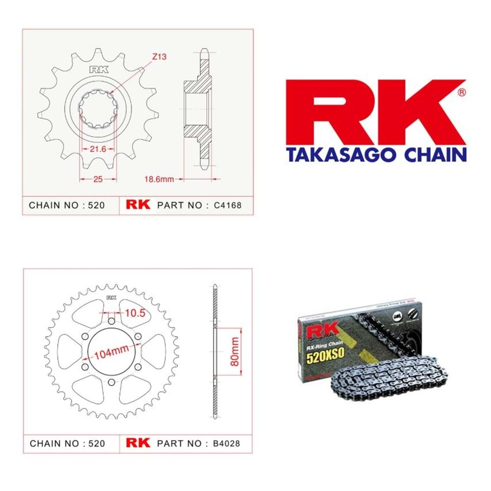 Rk Zincir Dişli Seti Kawasaki Z 750 S 05-06, Z 750 04-12