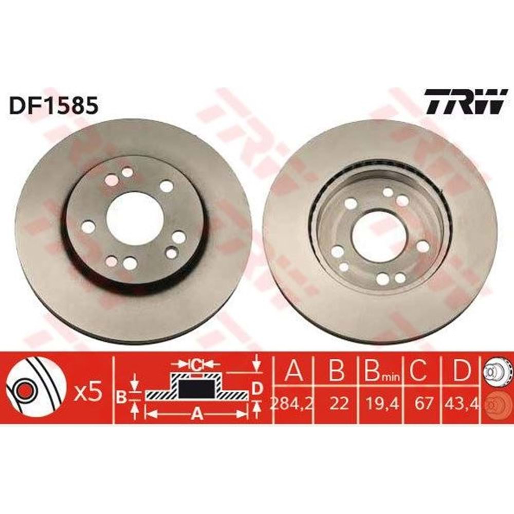 Fren Diski Mercedes E Serisi 124, 201 Kasa Ön - 284 MM - TRW