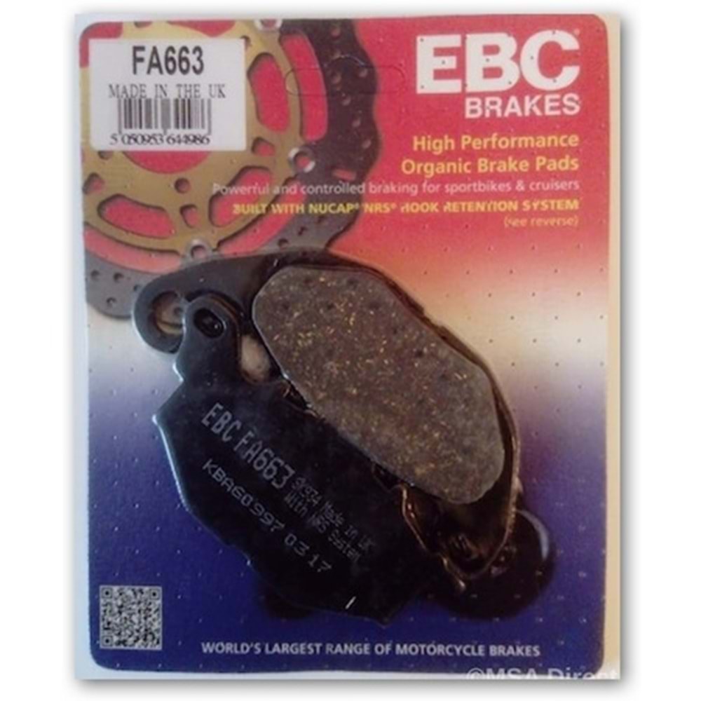663 EBC ORGANİK BALATA YAMAHA X-MAX300, MT-25, R25, YZFR25, YP125 X-MAX (FA663)