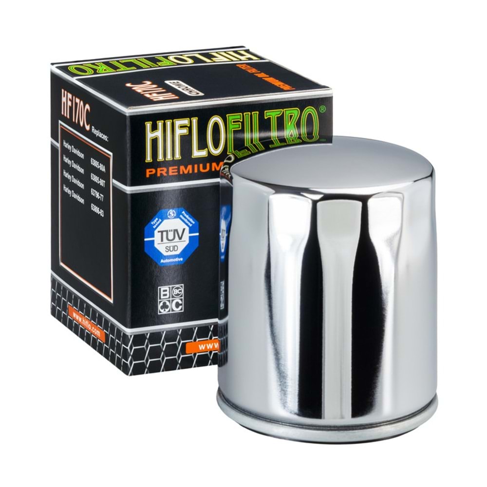 170 HİFLO YAĞ FİLTRESİ KROM Harley Davidson XL883, XLH883, XL1000, XL1200, XR1200 (HF170C)