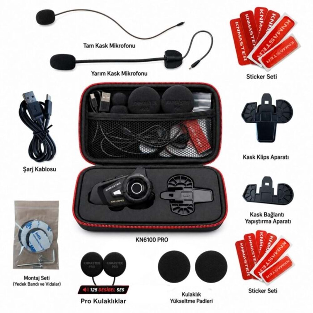 Knmaster KN6100 PRO Motosiklet Kask İnterkom Bluetooth Intercom Kulaklık Seti