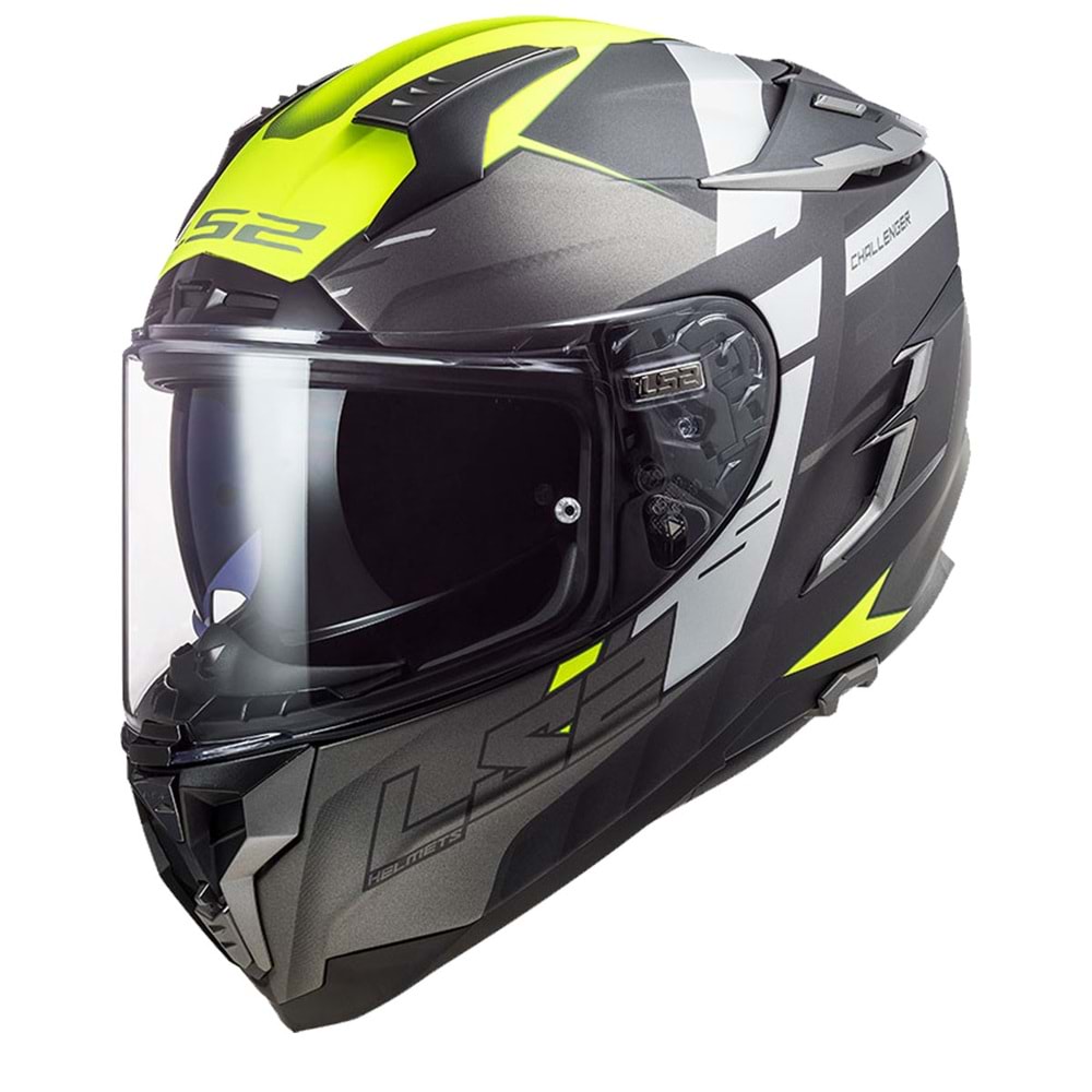 LS2 Kask Challenger Allert Güneş Vizörlü Mat Titanyum Neon Sarı - 2XL