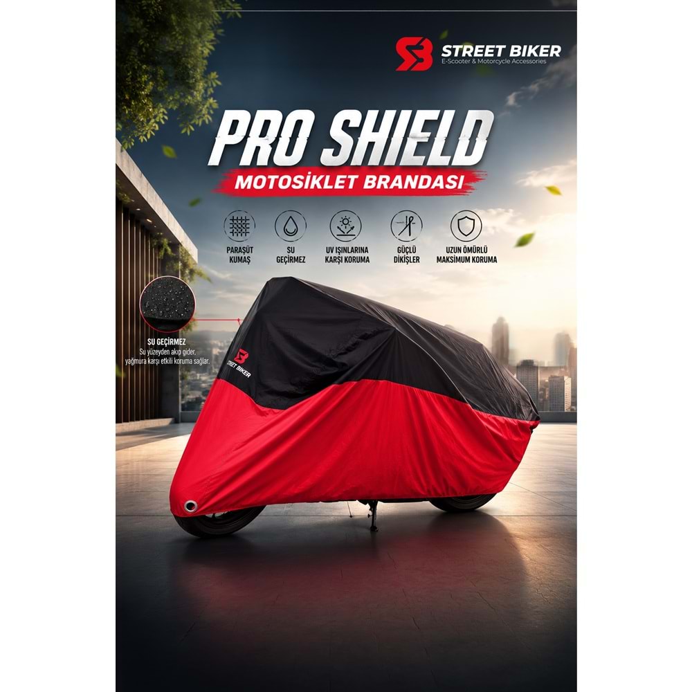 MOTOSİKLET BRANDASI PRO SHIELD - STREET BIKER - KIRMIZI SİYAH - L