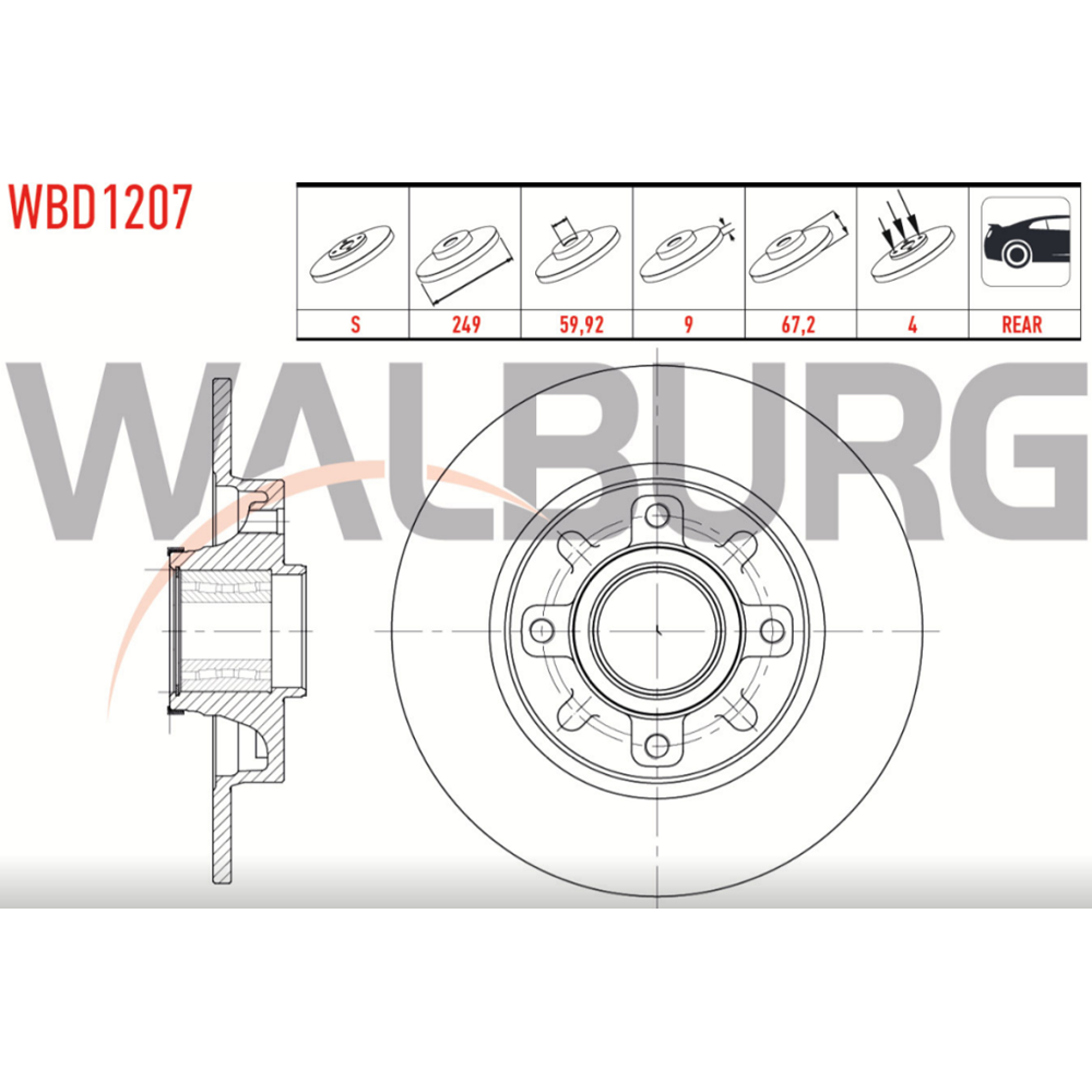 Fren Diski Peugeot 307 1.6 Hdi Rulmanlı Arka - 249 mm -