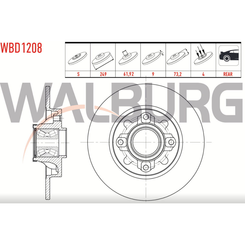Fren Diski Peugeot 308 1,6 HDİ Rulmanlı Arka - 249 mm