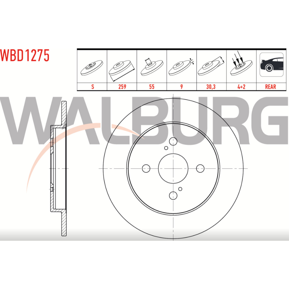 Fren Diski Toyota Yaris 1.0 VVT-I, 1.4 D-4D 06-10 Arka - 259 mm