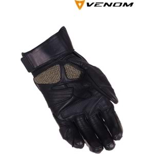 VENOM D1 DERİ KISA MOTOSİKLET ELDİVENİ - SİYAH - M BEDEN