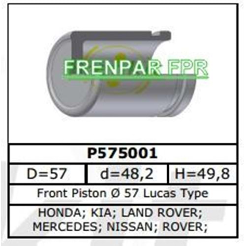 Fren Kaliper Pistonu Ön Honda, Kia, Mercedes, Nissan, Rover, Toyota, Volvo