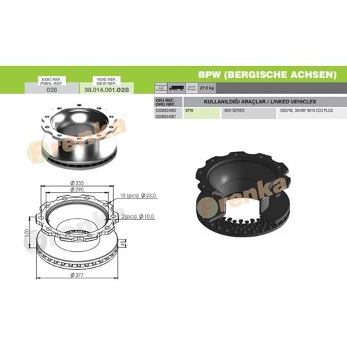 FREN DİSK BPW KOGEL 170 LİK SKHBF 9010 - FRENKA
