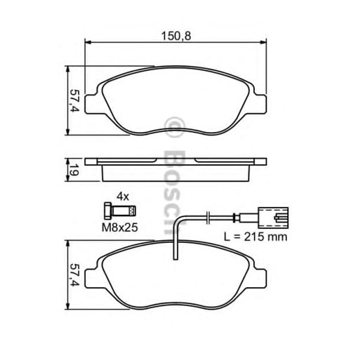 Disk Balata Fiat Stilo 01-10, Egea Bravo II, MITO 08>, Opel Corsa D 06-14 Ön Fişli - Bosch