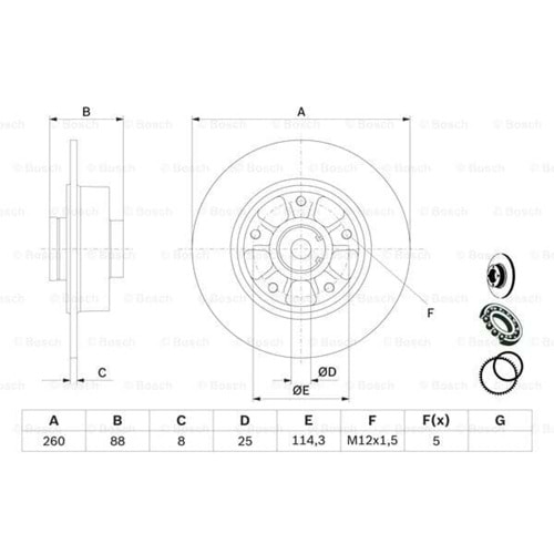 Fren Diski Renault Fluence, Megane III PORYALI RULMANLI Arka - 260 MM - Bosch