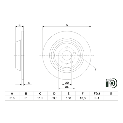 Fren Diski Arka Ford Kuga - 316 mm - Bosch