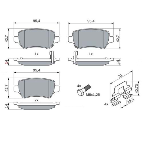 Disk Balata Opel Astra G-H, Corsa C, Meriva, Combo, Zafira B, Hyundai İX20, Kia Venga Arka - Bosch