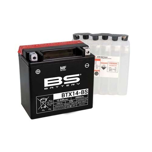 BS BTX14-BS (YTX14-BS) 12V-12 AMPER 200 CCA BAKIMSIZ AKÜ