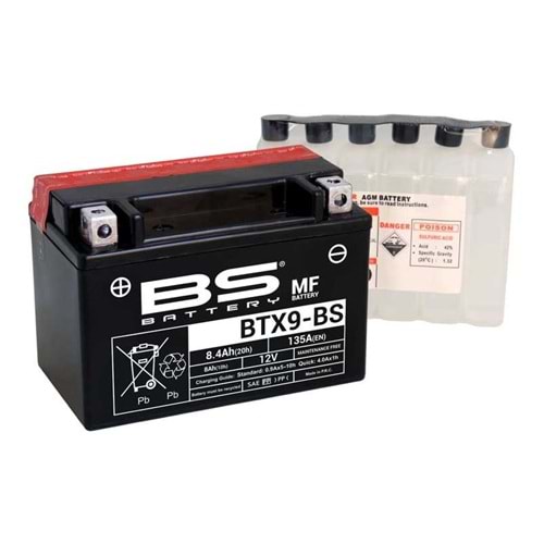 BS BTX9-BS (YTX9-BS) 12V-8 AMPER 135 CCA BAKIMSIZ AKÜ