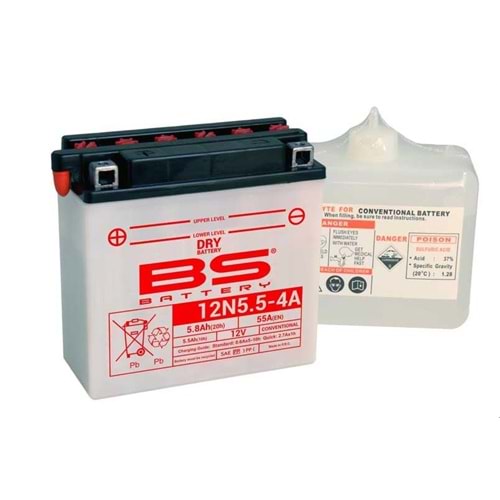 BS 12N5.5-4A 12 V 5.5 AMPER CCA ASİTLİ BAKIM GEREKTİRİR AKÜ MT125, R125, WR125 R, WR125 X