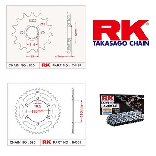 Rk Zincir Dişli Seti Kawasaki Ninja Ex 250 R 08-11