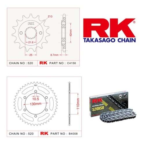 Rk Zincir Dişli Seti Kawasaki Er 5, Er 500 97-06