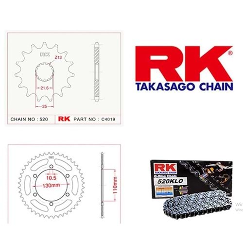 Rk Zincir Dişli Seti Yamaha Yzf R 25 15-19, Mt-25 15-16
