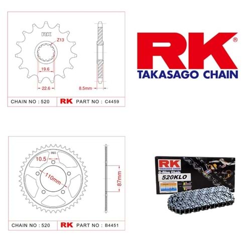 Rk Zincir Dişli Seti Suzuki Gw 250 Inazuma 13-17, Gw 250 F Inazuma 14-17, Gsx-R 250 17-18
