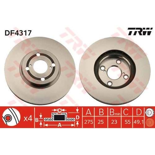 Fren Diski Toyota Corolla E12 1,4D-4D Ön - 275 mm - TRW