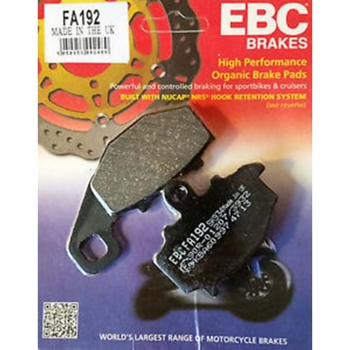 192 EBC ORGANİK BALATA ARKA ER6 F, ER6 N, KLE650, ZX6 R, ZX9 R (FA192)