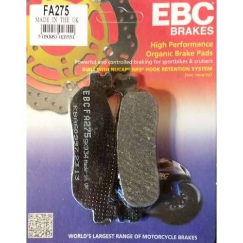 275 EBC ORGANİK BALATA ARKA X-MAX250, YP250, YZFR1, YZFR6 (FA275)