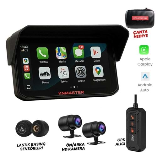 KNMASTER MOTOPLAY 2000 PRO 6.25 2k Çift Kameralı Kablosuz Carplay