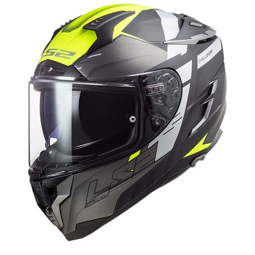 LS2 Kask Challenger Allert Güneş Vizörlü Mat Titanyum Neon Sarı - 2XL