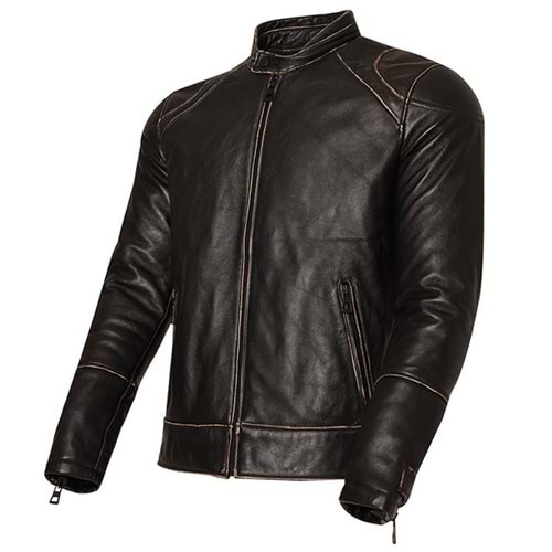Vexo Vintage Deri Motosiklet Mont Siyah