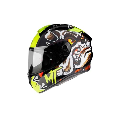 Kask Mt Targo Crazydog G3 Parlak Fluor Sarı - 2Xl Beden