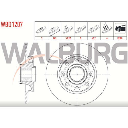 Fren Diski Peugeot 307 1.6 Hdi Rulmanlı Arka - 249 mm -