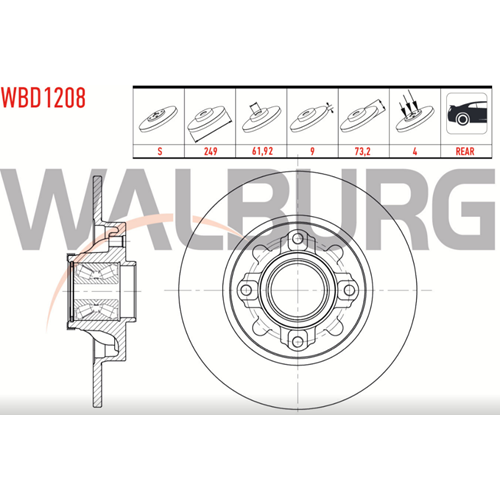 Fren Diski Peugeot 308 1,6 HDİ Rulmanlı Arka - 249 mm