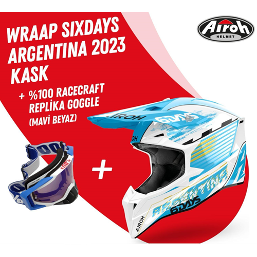 Aıroh Wraap Sıxdays Argentina Beyaz Motosiklet Kask-Gözlük Hediyeli - XL