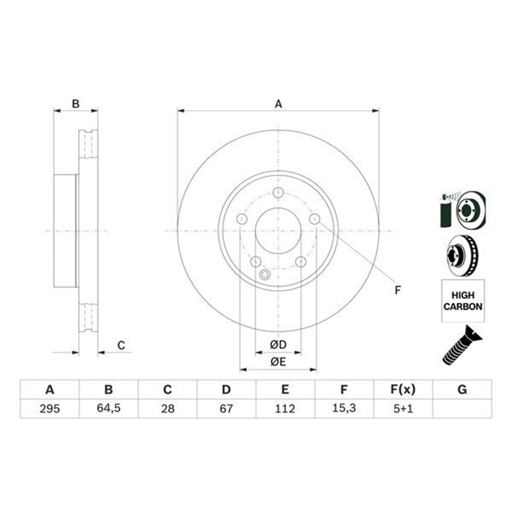 Fren diski Mercedes Karbon Alaşımlı Ön - 295 mm - Bosch