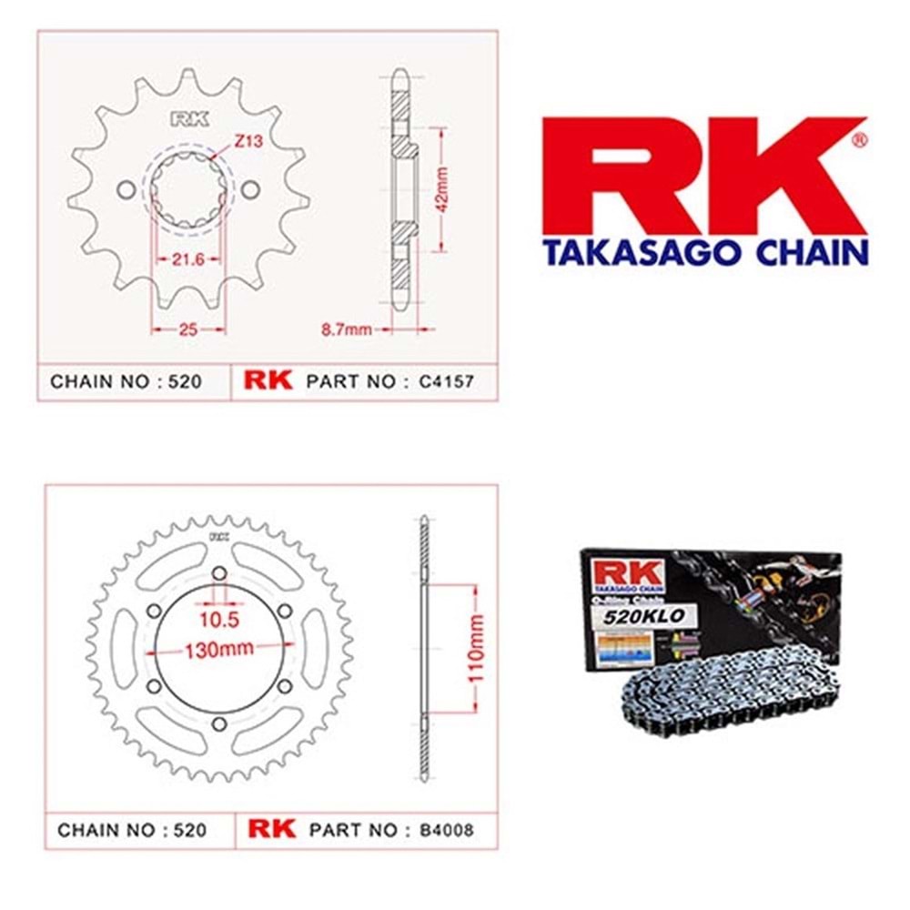 Rk Zincir Dişli Seti Kawasaki Ninja Ex 250 R 08-11
